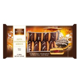 Feiny Biscuits Jaffa Sandwich Markizy Biszkoptowe z Kremem Czekoladowym i Wiśniowym Nadzieniem 380 g