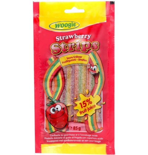 Woogie Sour Strawberry Żelki Truskawkowe Kwaśne 85 g